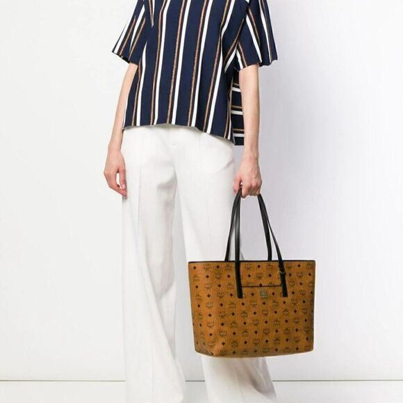 $780 MCM Cognac Brown Monogram Visetos Medium Shopper Tote Bag - Picture 3 of 5